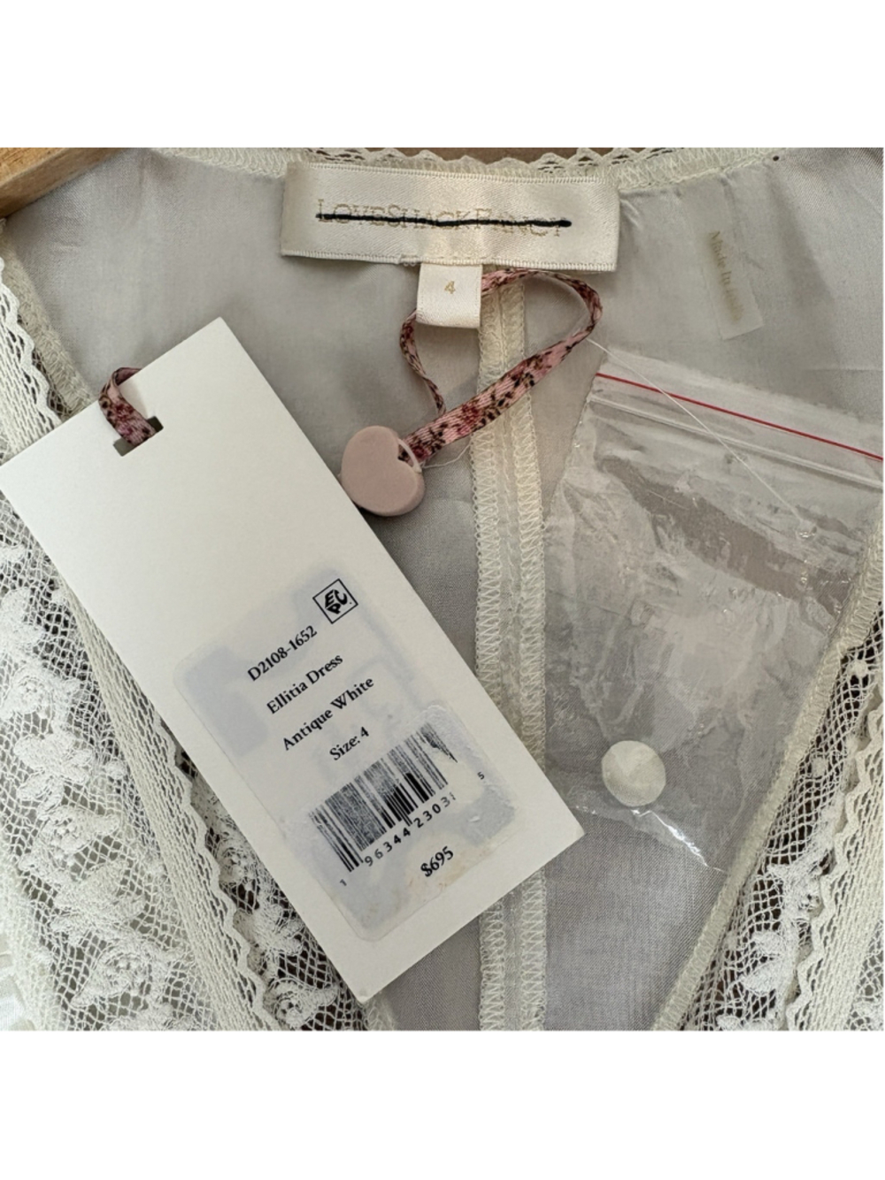 LoveShackFancy Ellitia Maxi Dress Victorian Lace Button Front Ivory NWT Size 4 - Picture 7 of 15